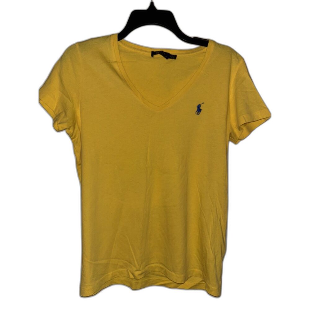 Polo Ralph Lauren Women's Classic V-Neck T-Shirt Medium Yellow Embroidered Pony